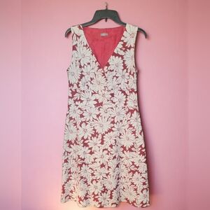 Ann Taylor Red and White Floral Midi Dress